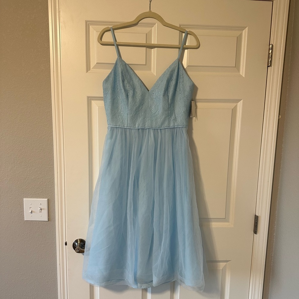 David’s Bridal blue dress